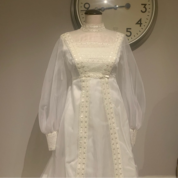 Vintage Wedding Gown with Bishop Sleeves and Mock Neck
